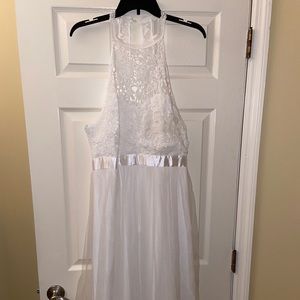 Long white dress with halter-style top